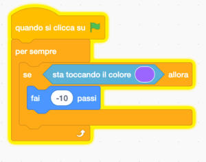 Scratch - blocco sensore: se sta toccando il colore