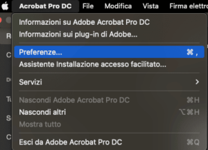 Acrobat menu Preferenze