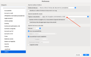 Acrobat menu preferenze lettura
