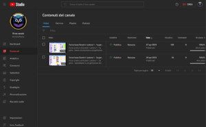 YouTube Studio - sezione contenuti