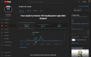 YouTube Studio - sezione Analytics