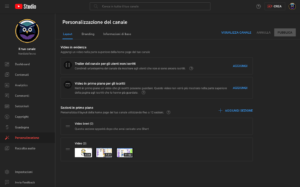 YouTube Studio -Personalizzazione layout