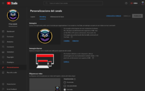 YouTube Studio -Personalizzazione branding