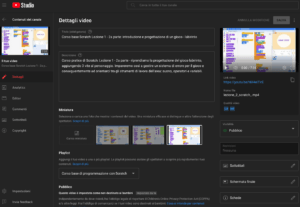 YouTube Studio - dettaglio video descrizione base 