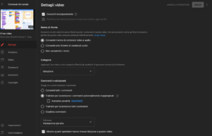 YouTube Studio - dettaglio video categoria